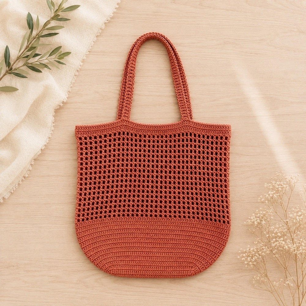 Shade & Shore Netted Crochet Tote Bag Copper Boho Beach Market Shoulder Bag - Picture 2 of 4